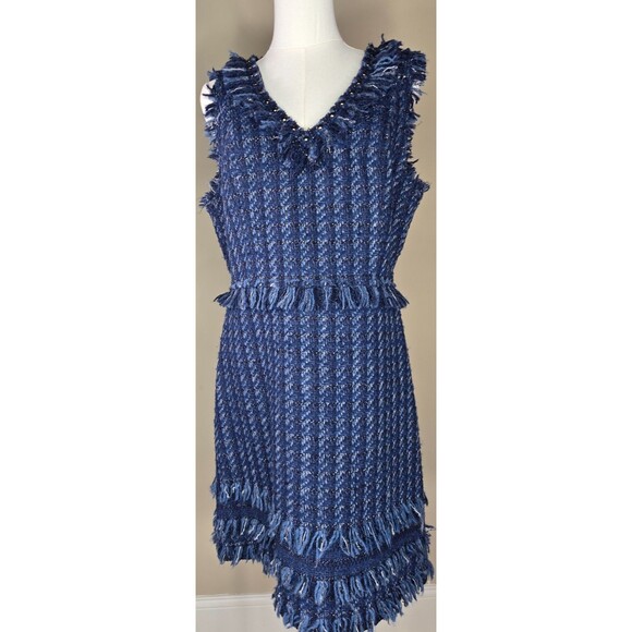 kate spade Dresses & Skirts - Kate Spade New York Jasmine Blue Madison Ave Tweed Fringe Dress US 12